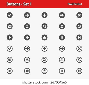 Buttons. Professional, pixel perfect icons optimized for both large and small resolutions. EPS 8 format.