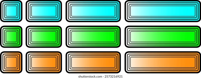 Buttons with rainbow iridescent gradient, square and rectangular shapes collection, interesting navigation panel for website with shiny holographic buttons, editable vector illustration.
