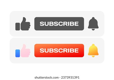 Buttons for reactions. Different styles, like, subscribe, enable notifications buttons. Vector icons