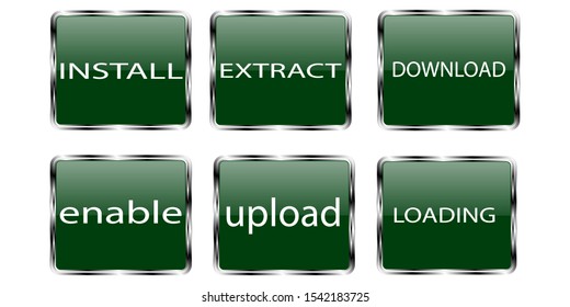 The buttons are rectangular with rounded corners of green. Interface concept design elements. Trendy buttons for website, user interface, application and game.