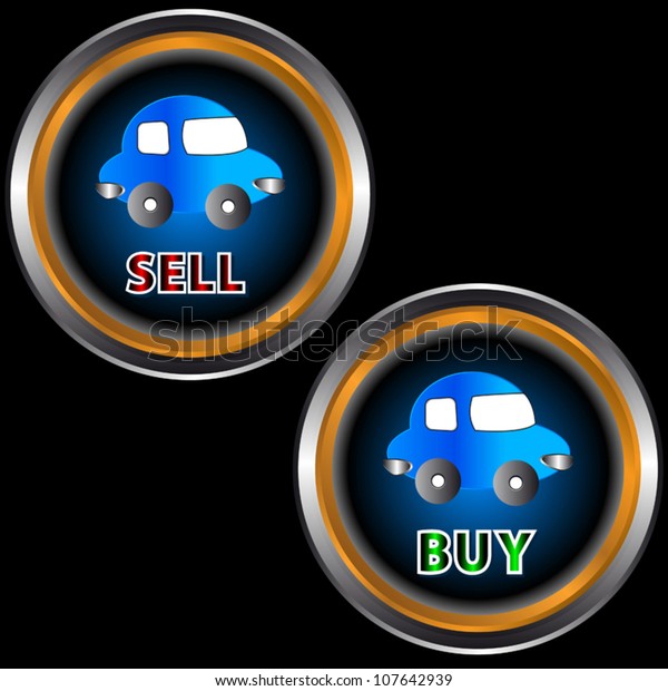 Buttons\
to sell and buy with cars on a black\
background