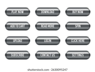 Buttons set. Big set of metal buttons for web and interface design. Vector button