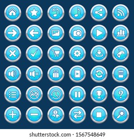 Buttons Set Color Blue border metal Shiny Style