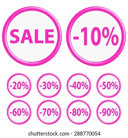 Buttons set discount sale.The round shape. 3D.
