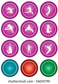 Buttons set of jumping silhouettes, Illustrator 8 , easy color change