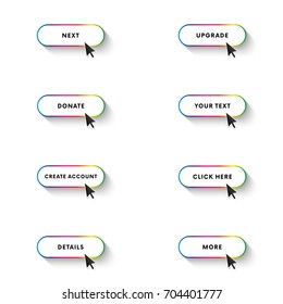 Buttons set with long shadow. Spectrum gradient. Vector illustration.