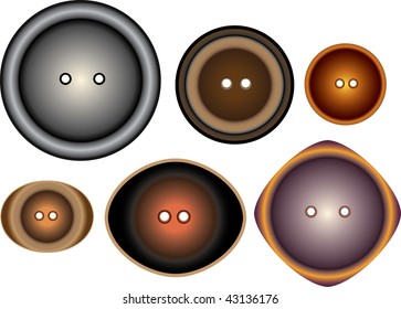 Buttons set of six pieces for the coat of many colors isolated on white background