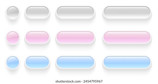 Buttons set  for user interface, simple colored 3D modern design for mobile, web, social media, business. Minimal style UI icons set, vector illustration.