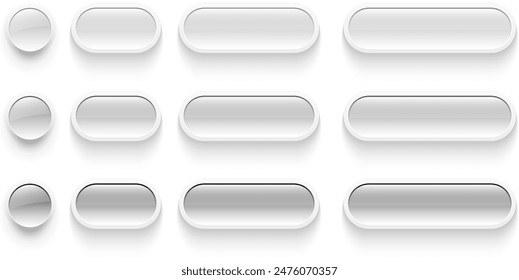 Buttons set  for user interface, simple white gray 3D modern design for mobile, web, social media, business. Minimal style UI icons set, vector illustration.