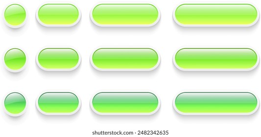 Buttons set for user interface, simple white green 3D modern buttons design for mobile, web, social media, business, vector illustration.