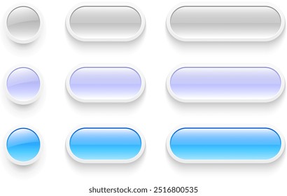 Buttons set for user interface, simple white  blue 3D modern buttons design for mobile, web, social media, business, vector illustration.