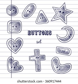 Buttons set. Vector illustration on notebook background. Sketch