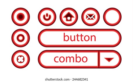 Buttons set for web design, sites elements template, vector, red color