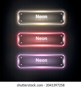 Buttons set web neon on background color black 