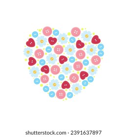 Botones para coser doblados en forma de corazón
