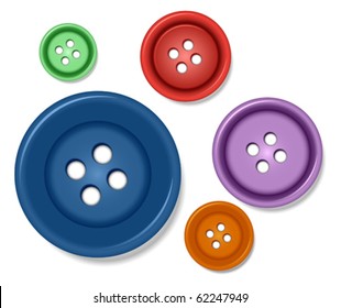 Buttons - sewing item. Round colored buttons. Vector design elements.