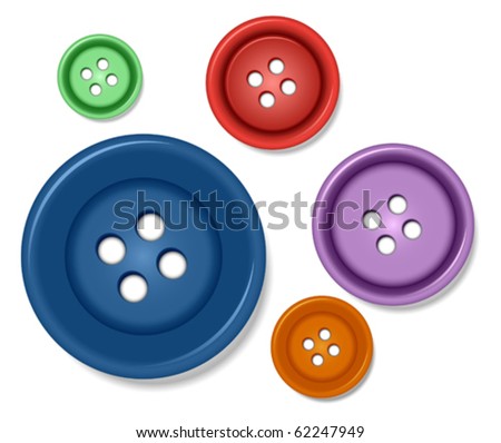 Buttons - sewing item. Round colored buttons. Vector design elements.