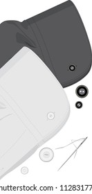 Buttons, sewing needle with thread and shirt sleeve. Vector