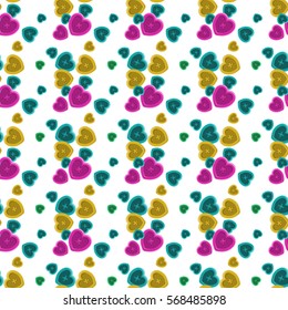 Buttons sewing silhouette set seamless pattern with hearts vintage style shirt clothing vector illustration with colorful object