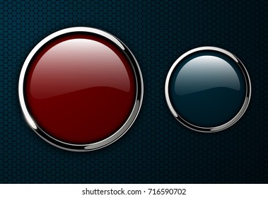 Buttons shiny, chrome metallic, vector illustration