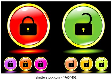 buttons shone with reflexion on a black background the lock and unlock