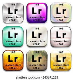 Buttons showing Lawrencium and its abbreviation on a white background