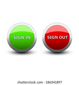 buttons sign in and out on a white background