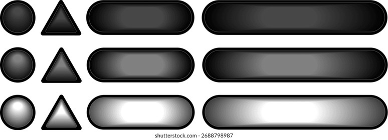 Botones negro plateado aislado, brillante satinado botón de navegación para el Sitio web, Ilustración vectorial 3D.