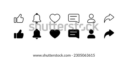 Buttons for social networks. Flat, black, interface buttons. Vector icons.