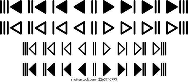 Buttons for switching and rewinding music. Simple black illustration with a transparent background.