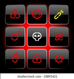 Buttons with symbols of danger. Vector illustration.