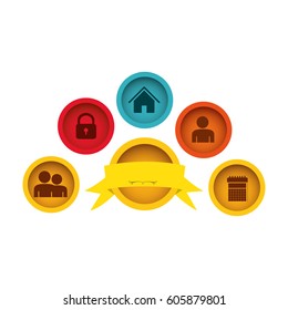 buttons technology apps with emblem and ribbon, vector illustration