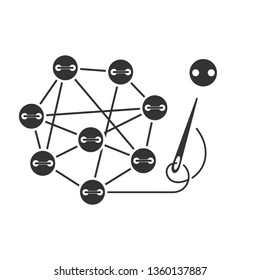 Buttons, thread, needle. Group in social network, new subscriber. Vector icon.