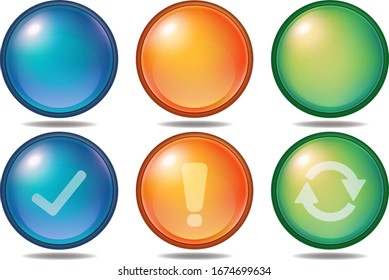 Buttons are three types of web material. Three types of buttons with three types of checks, important marks, and repetition marks, and buttons without marks.
