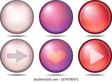 Los botones son tres tipos de material web. 3 tipos de avance, reproducción, 3 tipos de botones con una marca de corazón y botones sin marca.