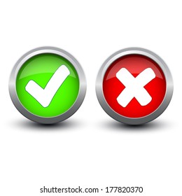 buttons tick and cross on white bakground