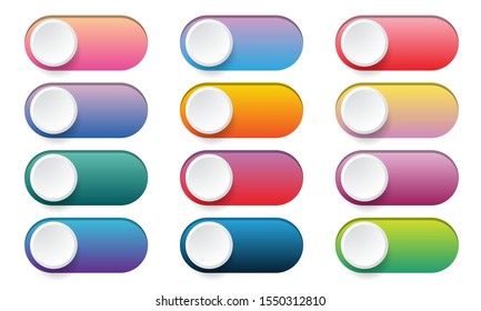 Buttons toggle switch off / on. Web icon set of gradient color sliders button