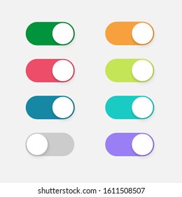 Buttons toggle switch off on. Design mobile Ui interface elements. Vector illustration