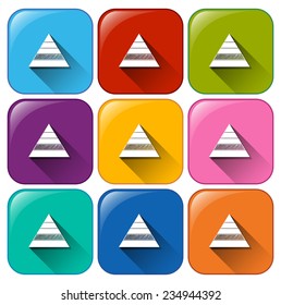 Buttons with triangular graphs on a white background 