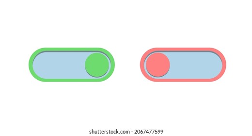 Buttons for turning on and off the mobile device. Green and red buttons. Switch on off. Mobile app interface design. Vector illustration isolated on white background.