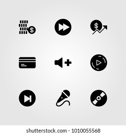 Buttons vector icon set. credit card, play, dollar and fast forward