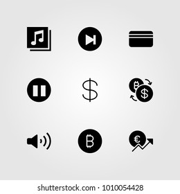Buttons vector icon set. exchange, pause, credit card and dollar