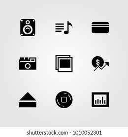 Buttons vector icon set. photo camera, credit card, eject and photo
