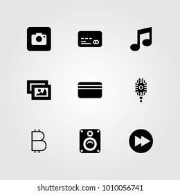 Buttons vector icon set. speaker, credit card, musical note and coin
