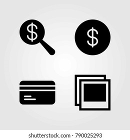 Buttons vector icons set. coin, credit card and dollar