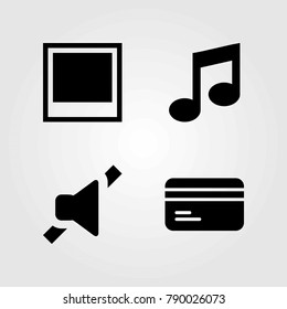 Buttons vector icons set. credit card, photo and musical note