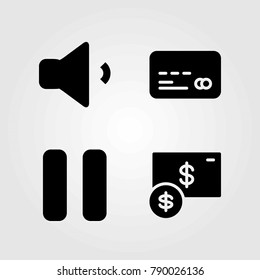 Buttons vector icons set. credit card, dollar and pause