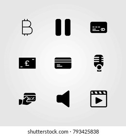 Buttons vector icons set. credit card, pause and speaker