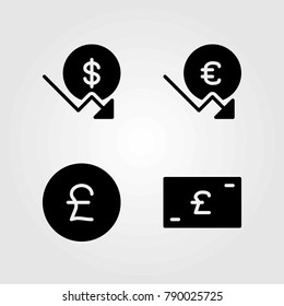 Buttons vector icons set. dollar, euro and pound sterling