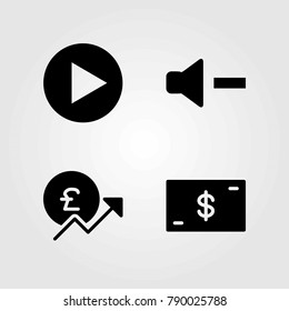 Buttons vector icons set. dollar, play button and volume